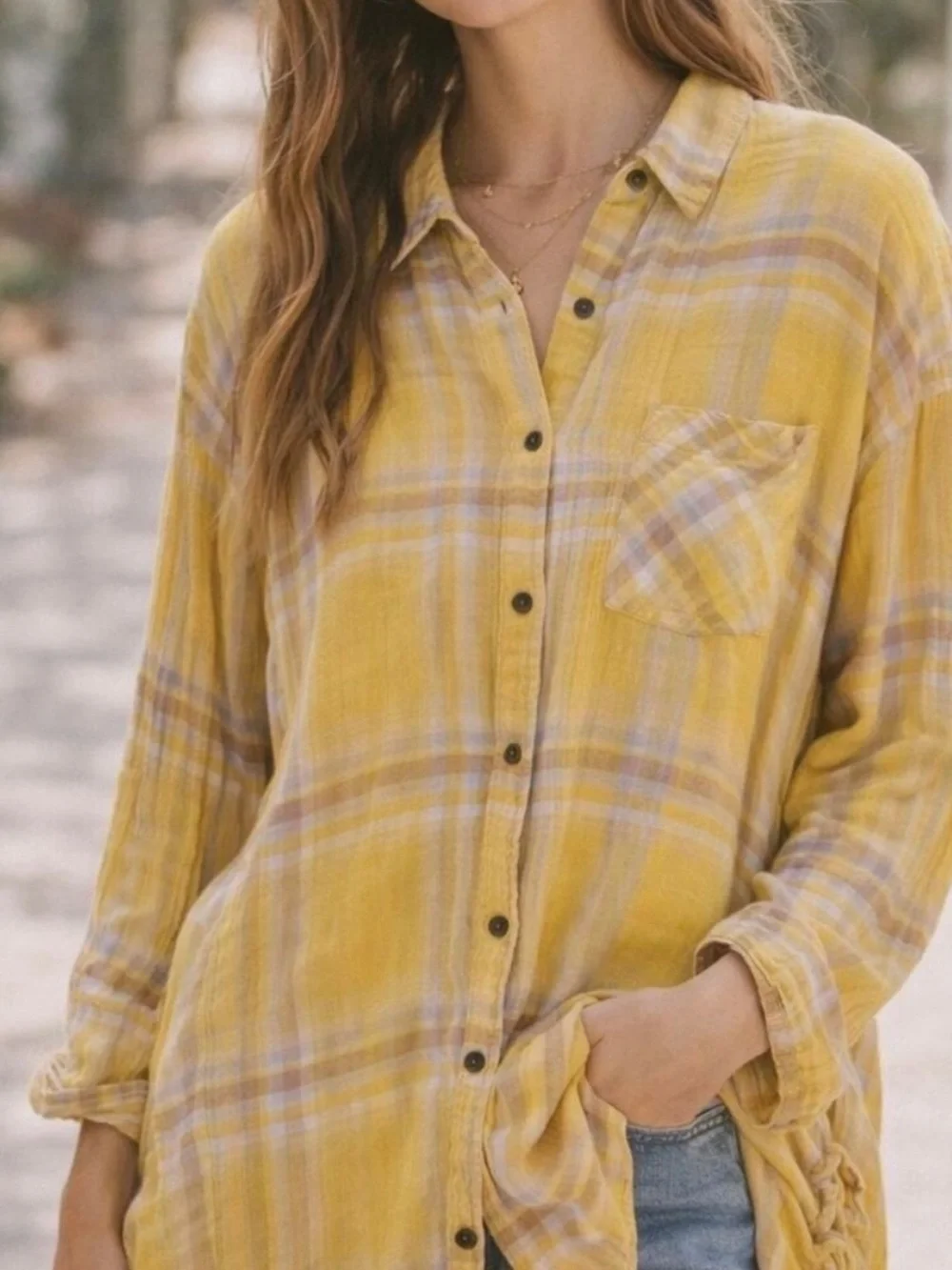 $108 Free People Nordic Day Oversized Button Down Cotton blend Flannel Size XS